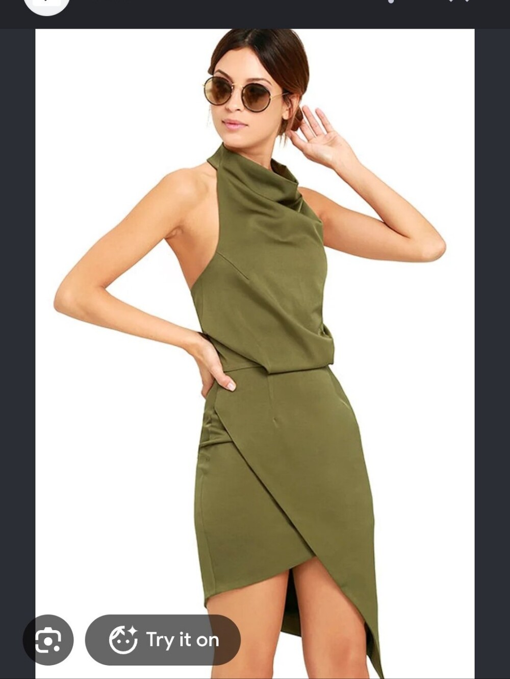 Elliatt Olive Green Halter Draped Dress